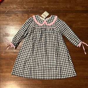 Checkered Dress with Pink Collar